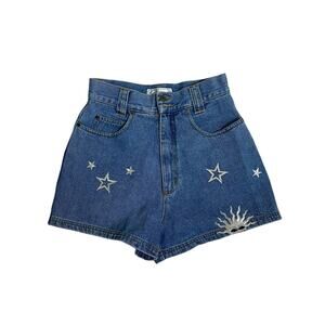 Vintage Chazz Denim Shorts Juniors 11 Blue High Rise Mom Sun Star Embroidered